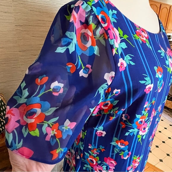 Karl Lagerfeld Paris Blue Floral Short Sleeve Striped Sheath Dress Women Size 10 - Picture 4 of 10